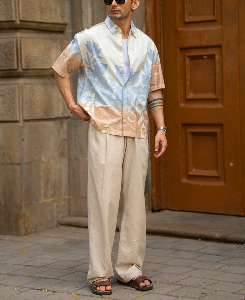 Cream Floral Print Shirt.