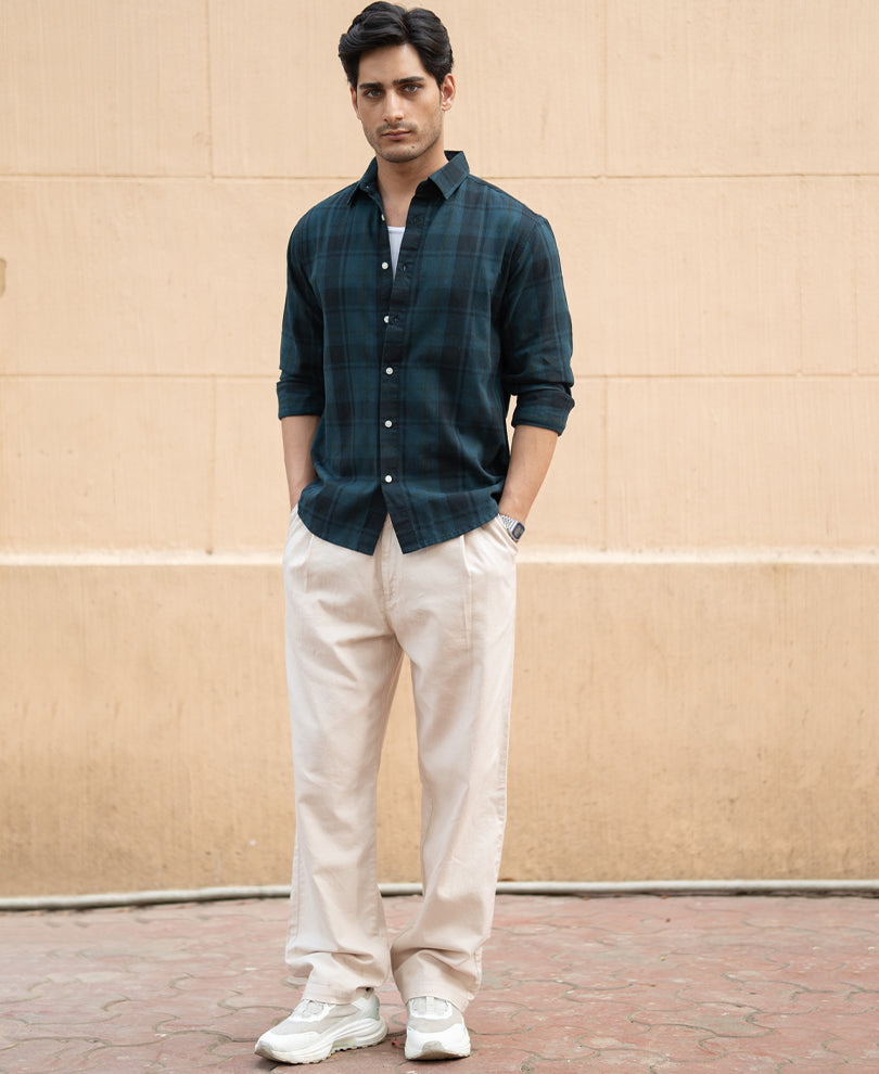 Dark Teal Structured Checks Shirt