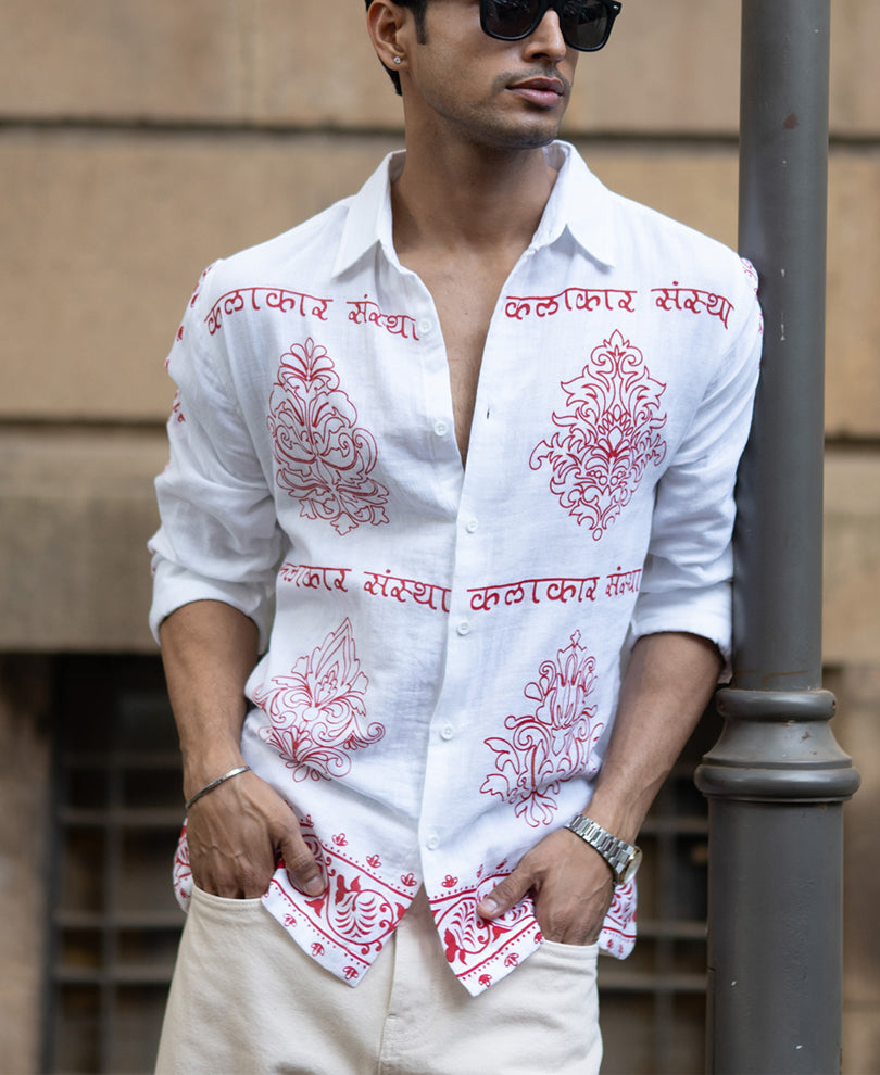 White Kalakar Print Shirt.