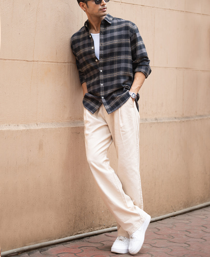 Grey Brushed Checked Shirt