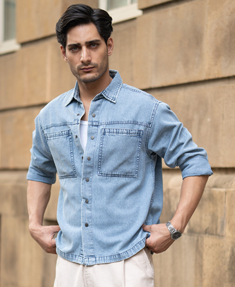 Blue Double Pocket Denim Shirt