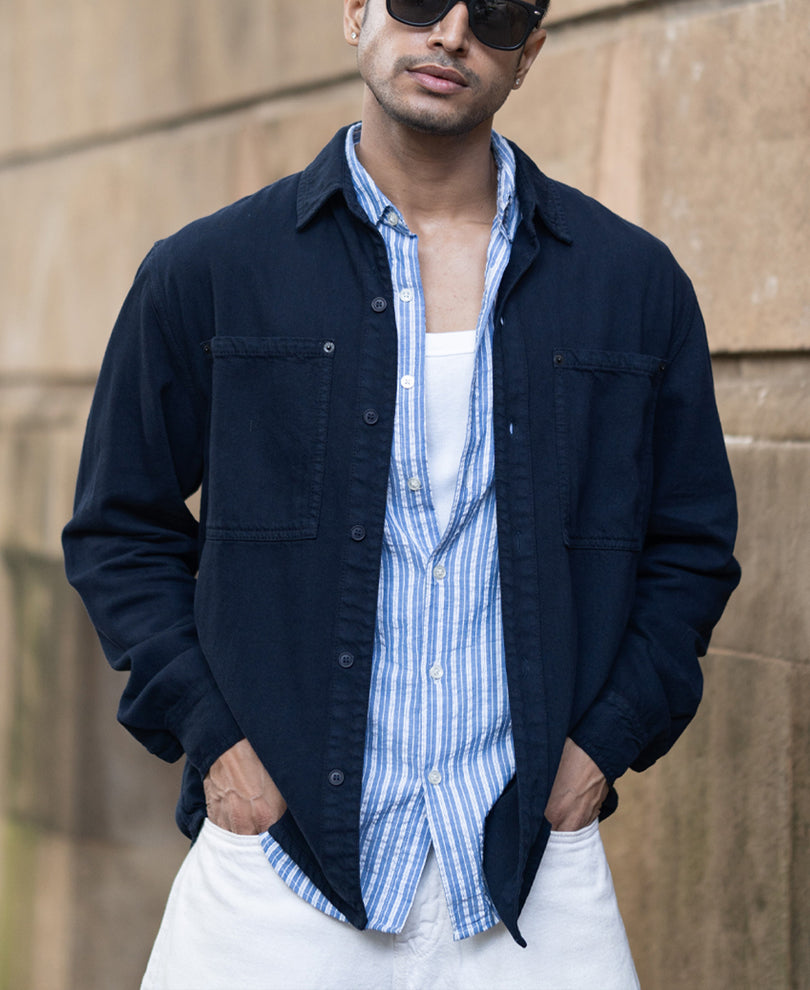Navy Overdyed Twill Overshirt