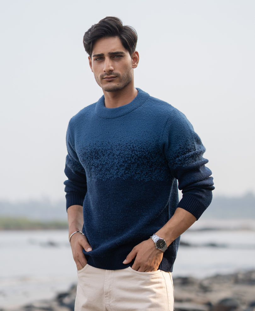 Navy Ombre Jacquard Knit Sweater