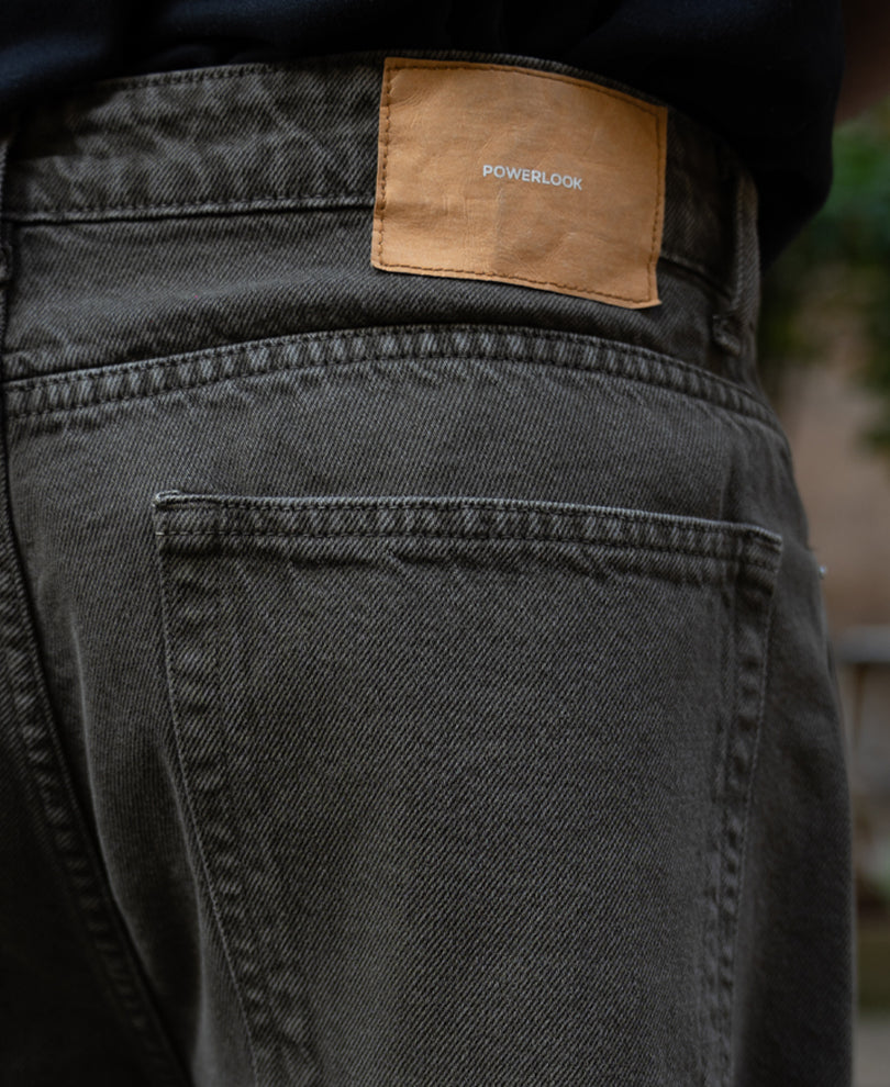 Dark Olive Washed Baggy Jeans.