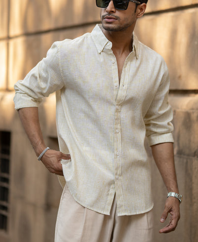Pale Yellow Slub Stripe Shirt