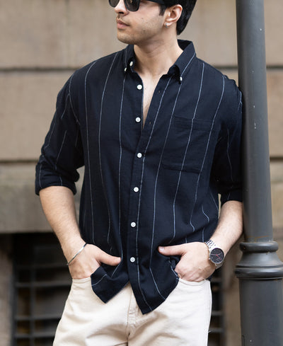Navy Lightweight Linen Striped Shirt