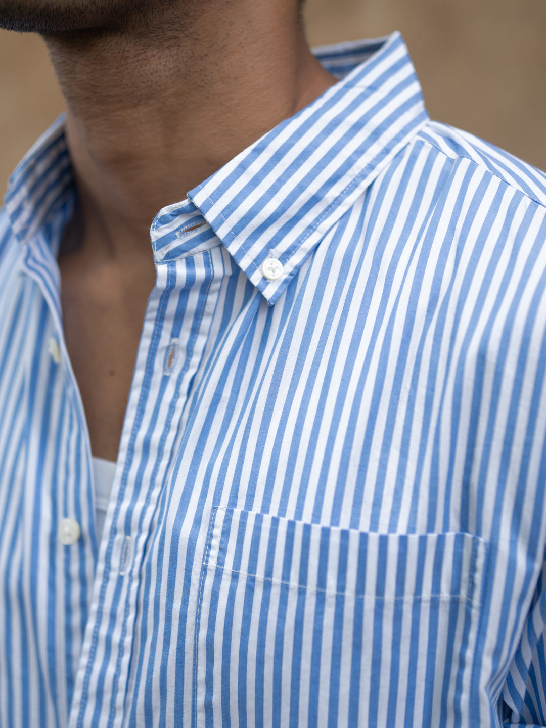 Blue Cotton Striped Buttondown Shirt