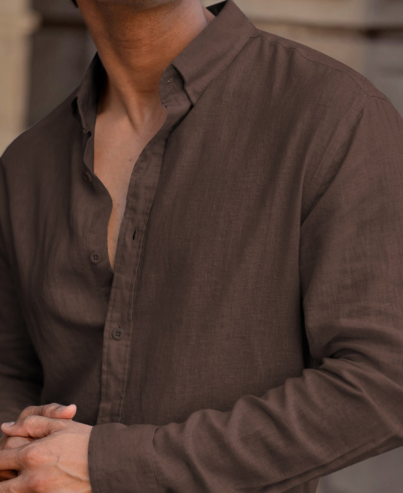 Brown Linen Blend Shirt.