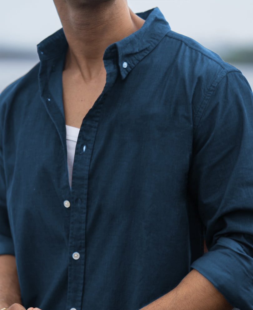 Moonlight Blue Linen Blend Shirt