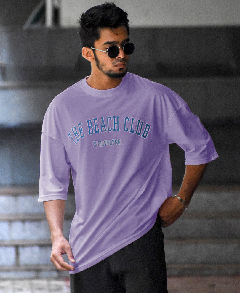 Purple The Beach Club Printed Oversize Drop Shoulder T Shirt
