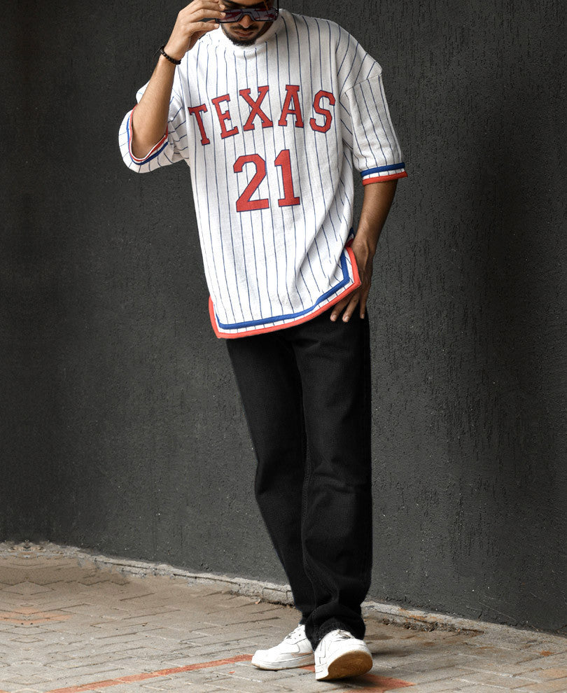 White Texas Print Oversize Drop Shoulder T Shirt