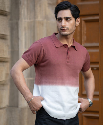 Brick Ombre Knit Polo T-Shirt