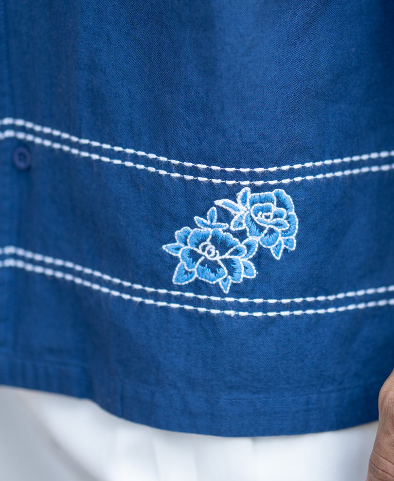 Navy Embroidered Linen Shirt