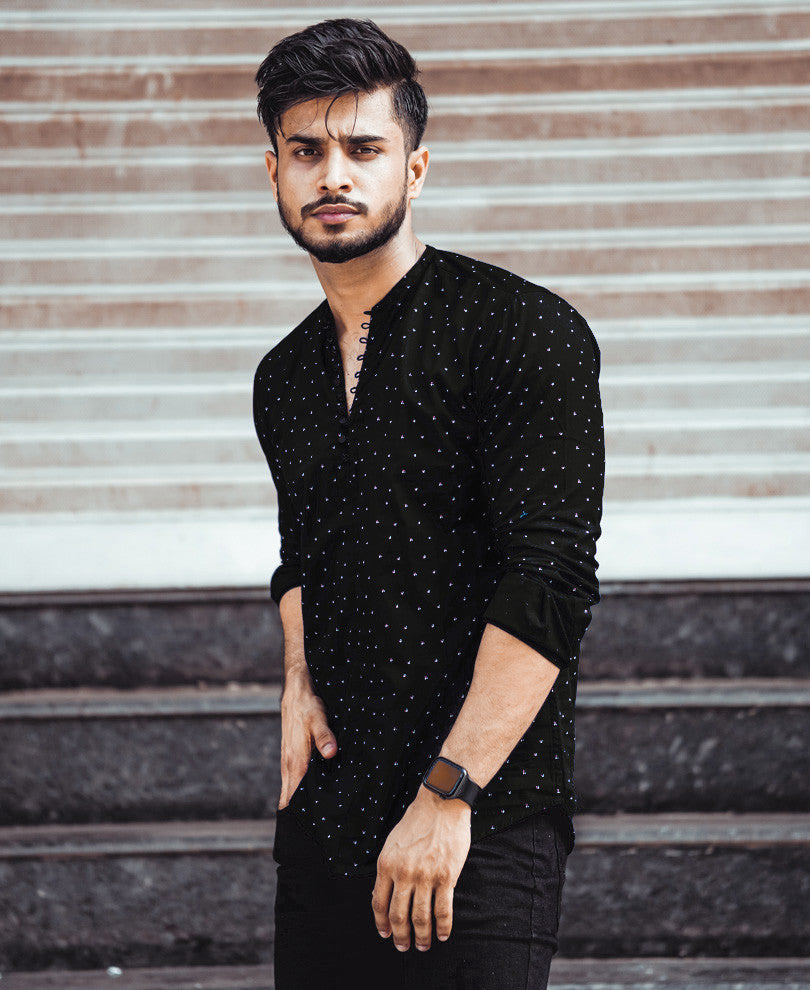 Black Printed Kurta Full Sleeves Shirt