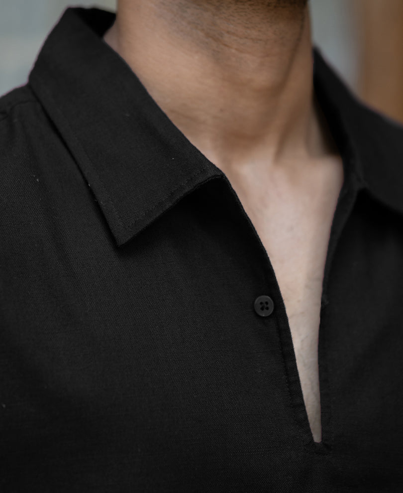Black Lightweight Structured Kurta Shirt