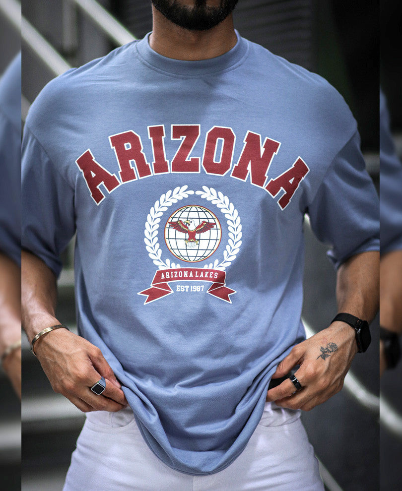 Grey Arizona Printed Oversize Drop Shoulder T Shirt