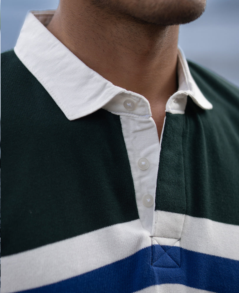 Olive And White Stripe Polo T-Shirt
