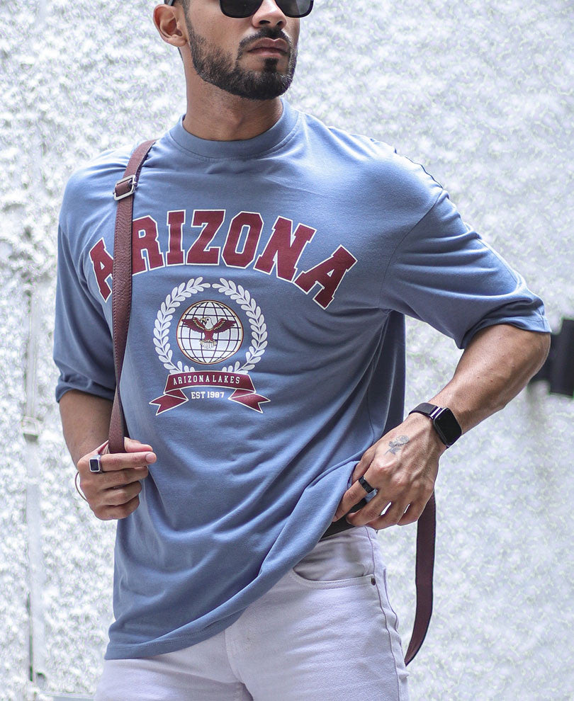 Grey Arizona Printed Oversize Drop Shoulder T Shirt