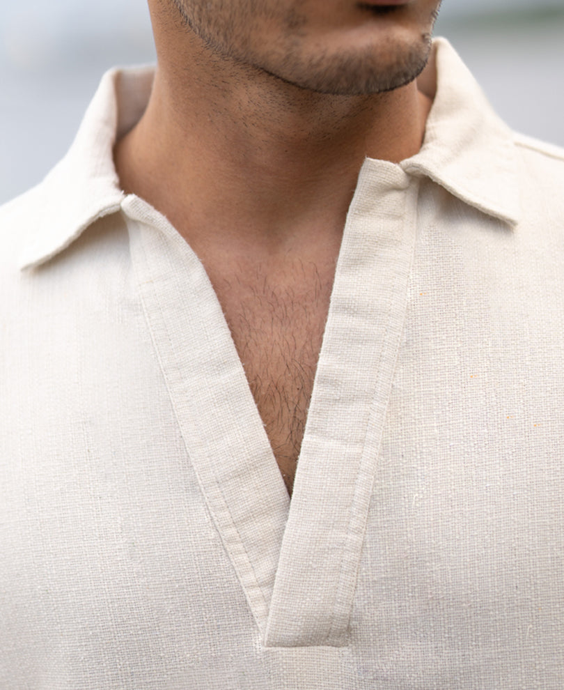 Cream Striuctured Cotton Kurta Shirt