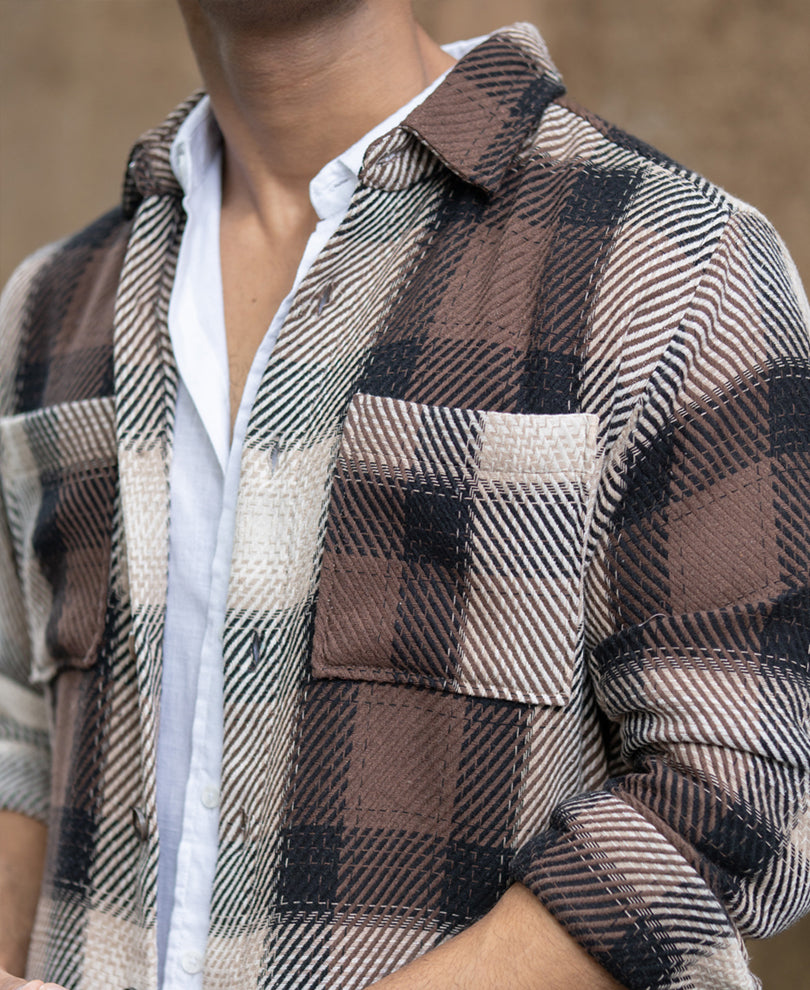 Brown Twill Check Shirt