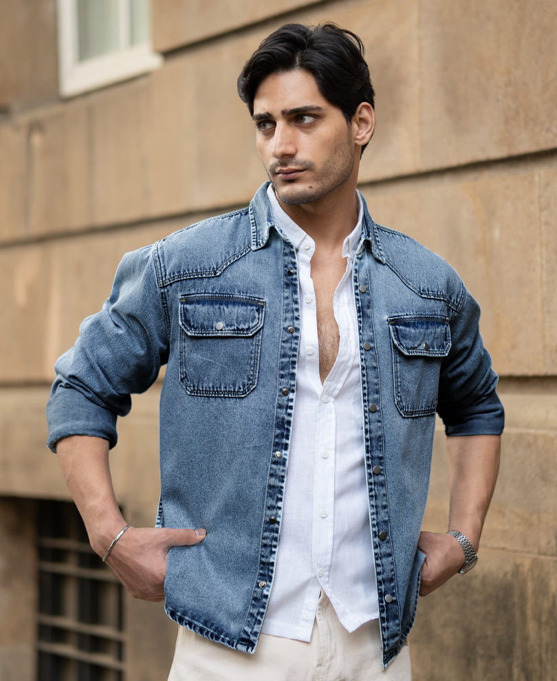Mid Blue Denim Overshirt.