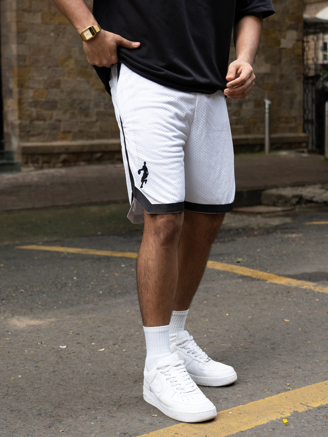 White Mesh Basketball Short