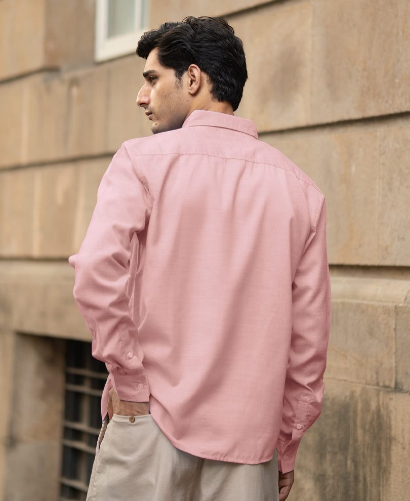 Pink Structured Slub Shirt.