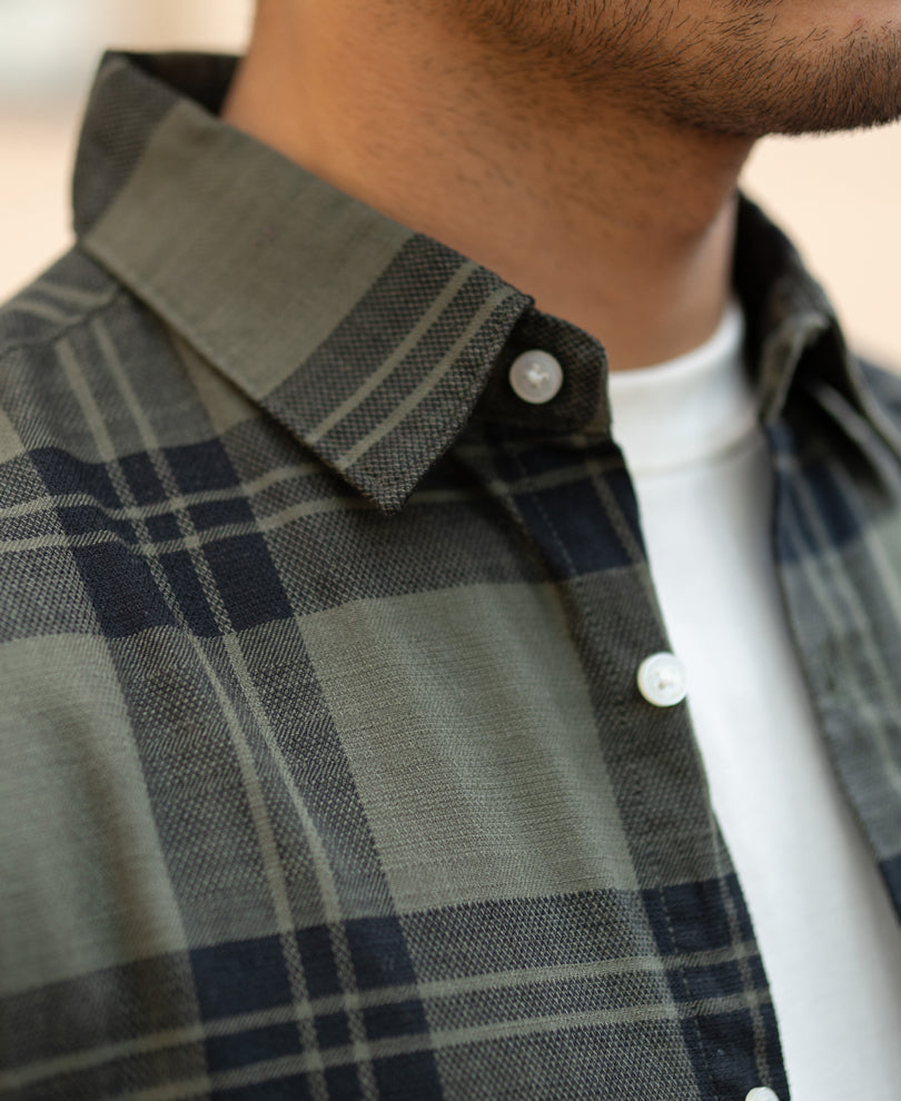 Olive Structured Checks Shirt.