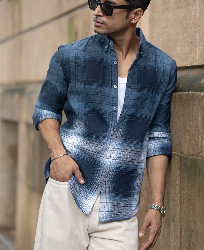 Navy Ombre Checks Shirt – Powerlook