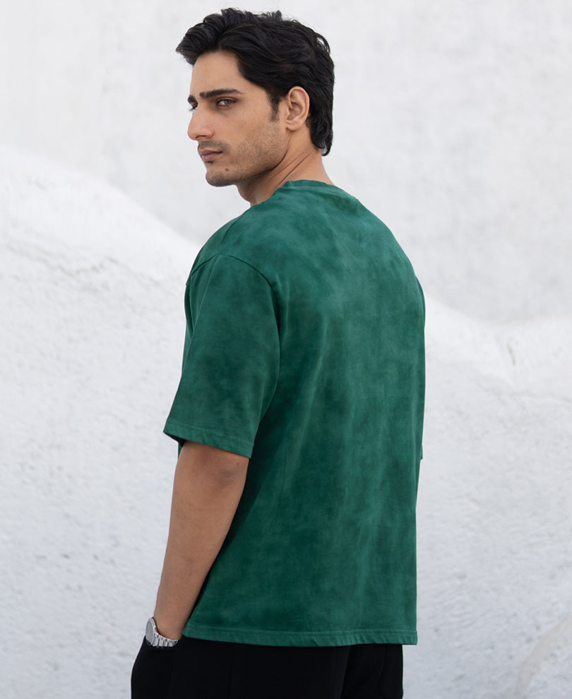 Dark Green Washed Graphic T-Shirt.