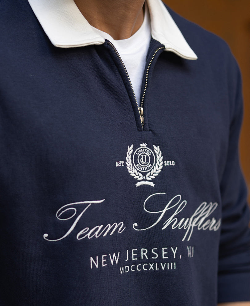 Navy Contrast Collar Embroidered Sweatshirt