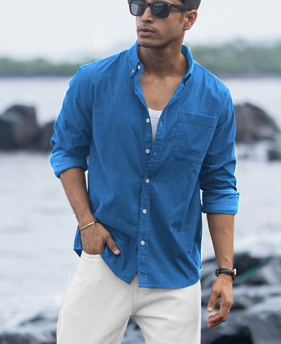 Cerulean Blue Linen Blend Shirt