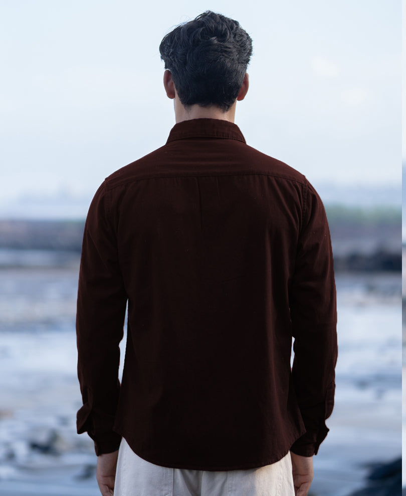 Wine Structured Overshirt With Pockets.