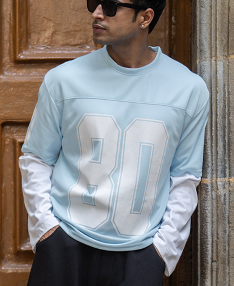 Light Blue Varsity T-Shirt.