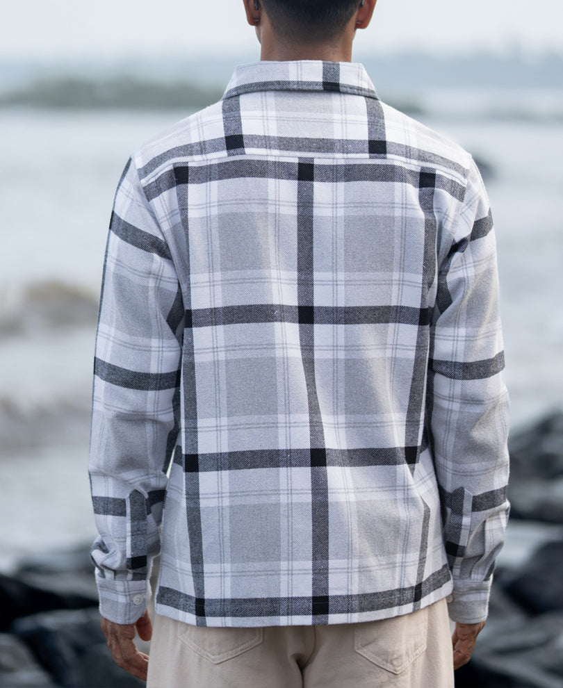 Grey Checks Zipper Overshirt