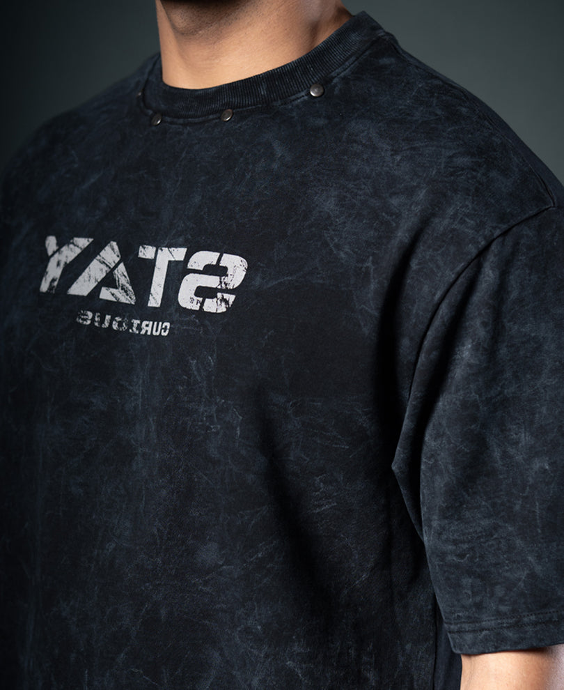 Black Washed Stud Detail T-Shirt.