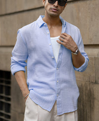 Light Blue Crinkled Shirt 100% Cotton