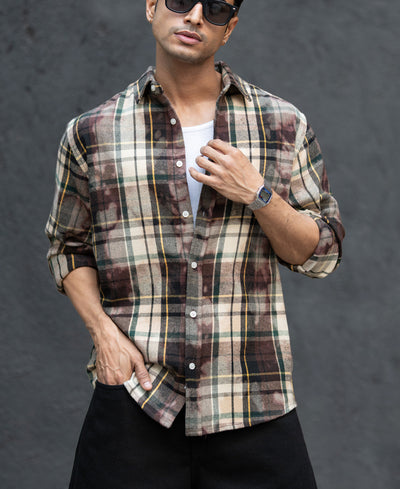 Dark Brown Washed Checks Shirt