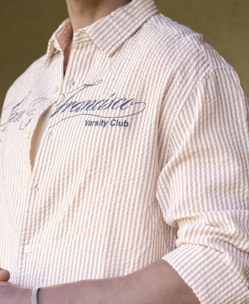 Beige Seersucker Printed Stripe Shirt