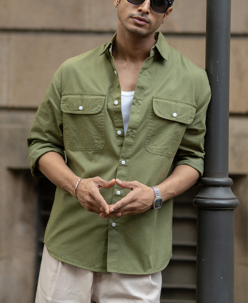 Green Double Pocket Lightweight Shirt.