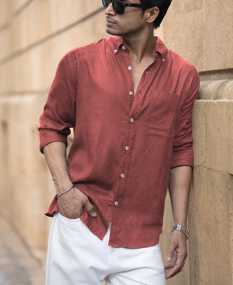 Brick Linen Blend Shirt