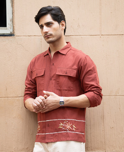 Brick Embroidered Linen Shirt