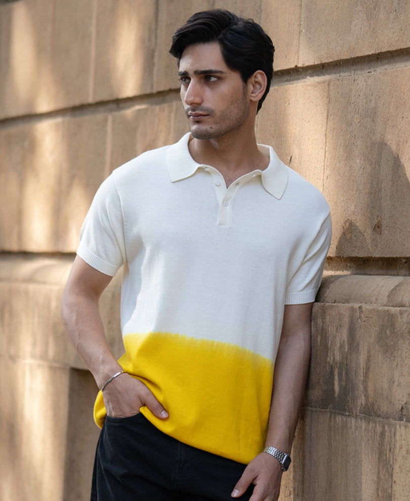 Yellow Ombre Knit Polo T-Shirt