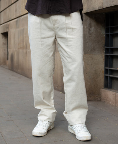 Natural Linen Blend Pleated Trousers
