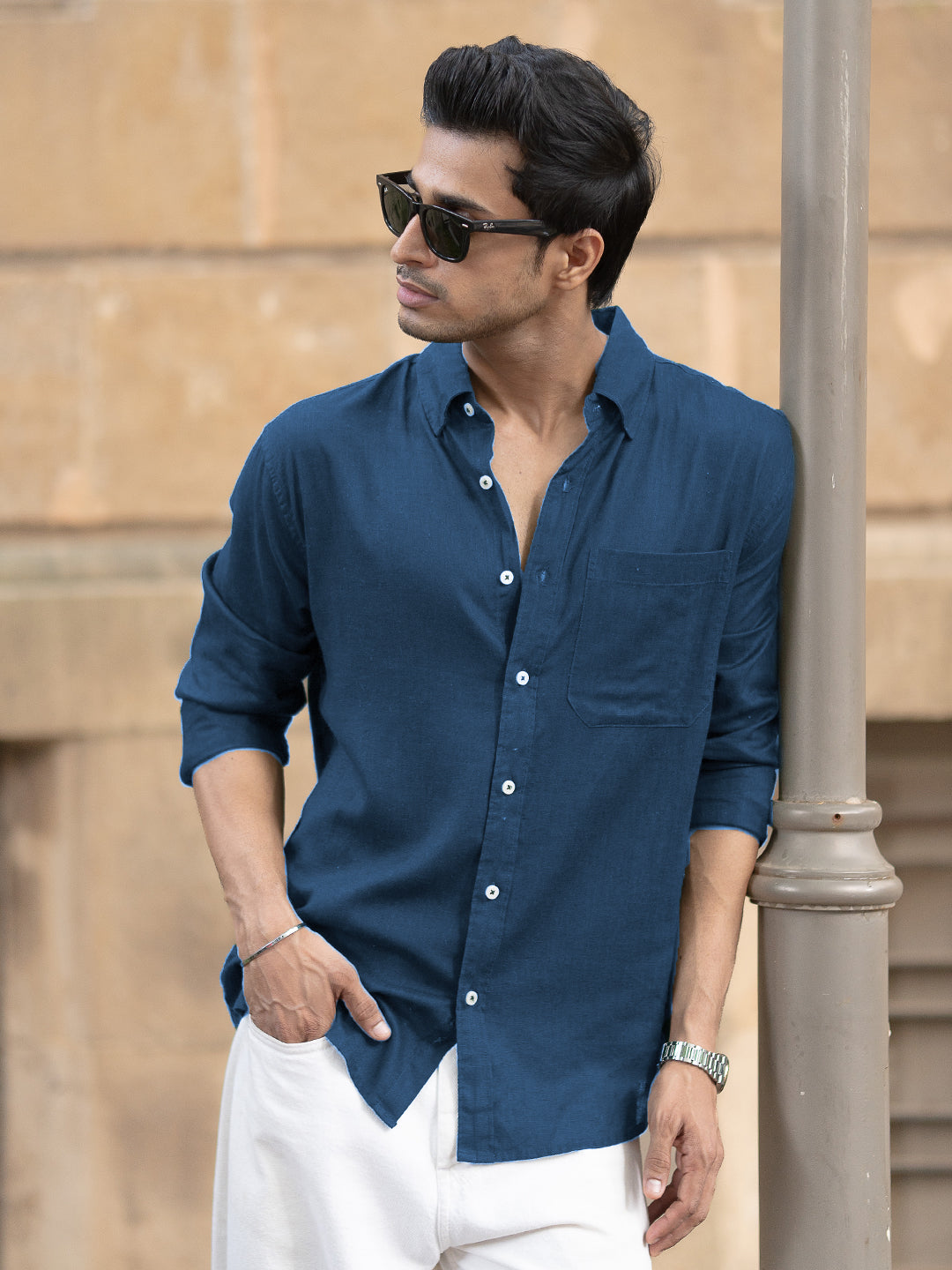 Royal Blue Linen Blend Shirt