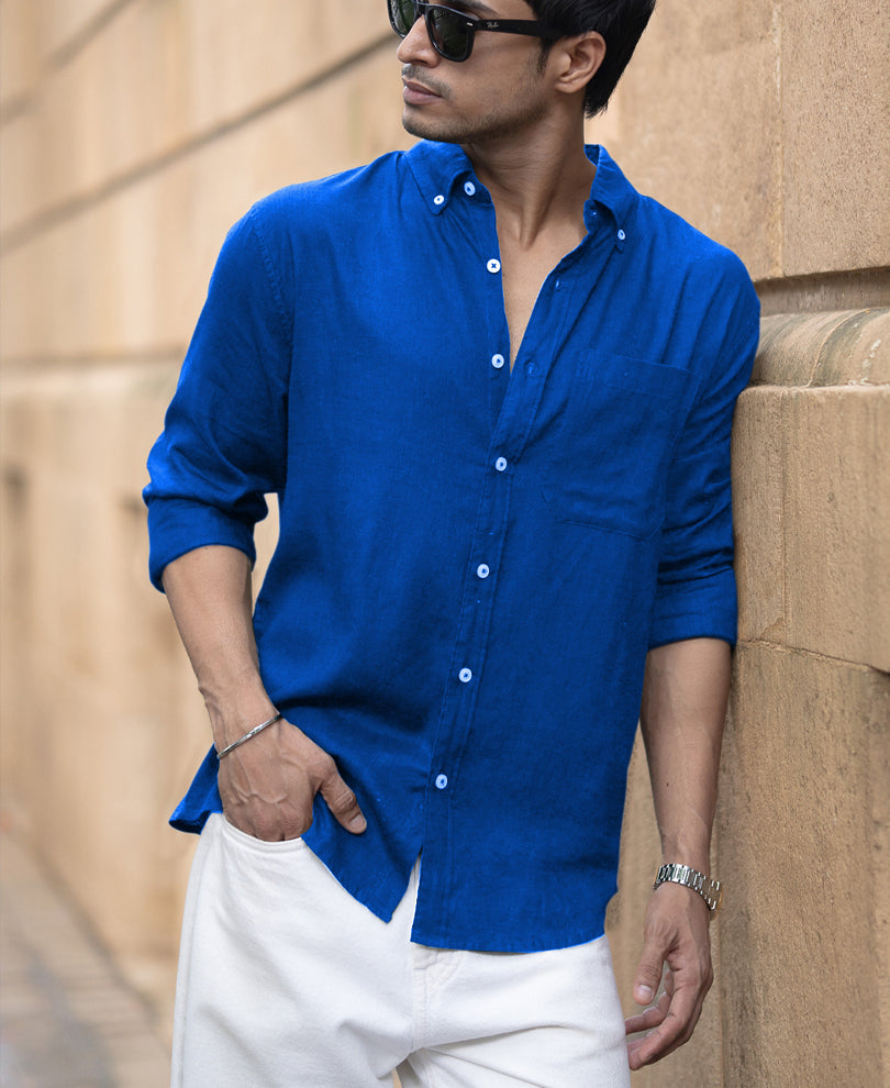 Vivid Blue Linen Blend Shirt