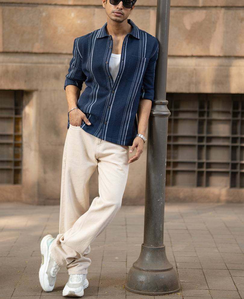 Navy Structured Striped Shirt