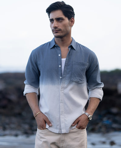 Blue Structured Ombre Shirt