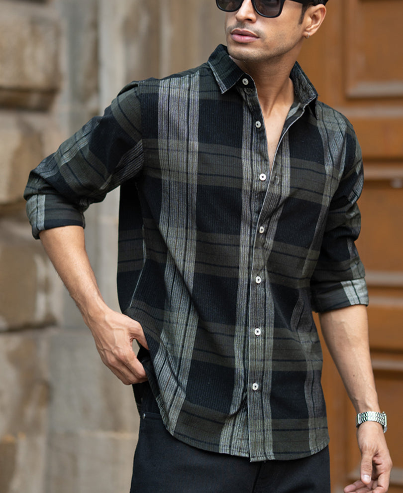 Olive Coudroy Checks Shirt.