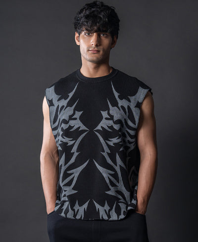 Black Grunge Print Vest